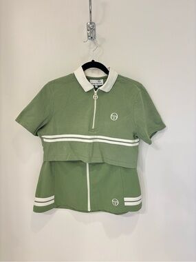 Sergio Tacchin Tennis Green & White Zip Polo Top and Skirt